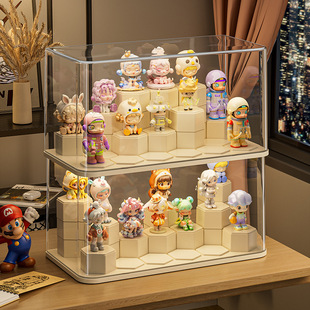 一二布布盲盒展示架收纳泡泡玛特防尘手办透明展示架玩具展示柜