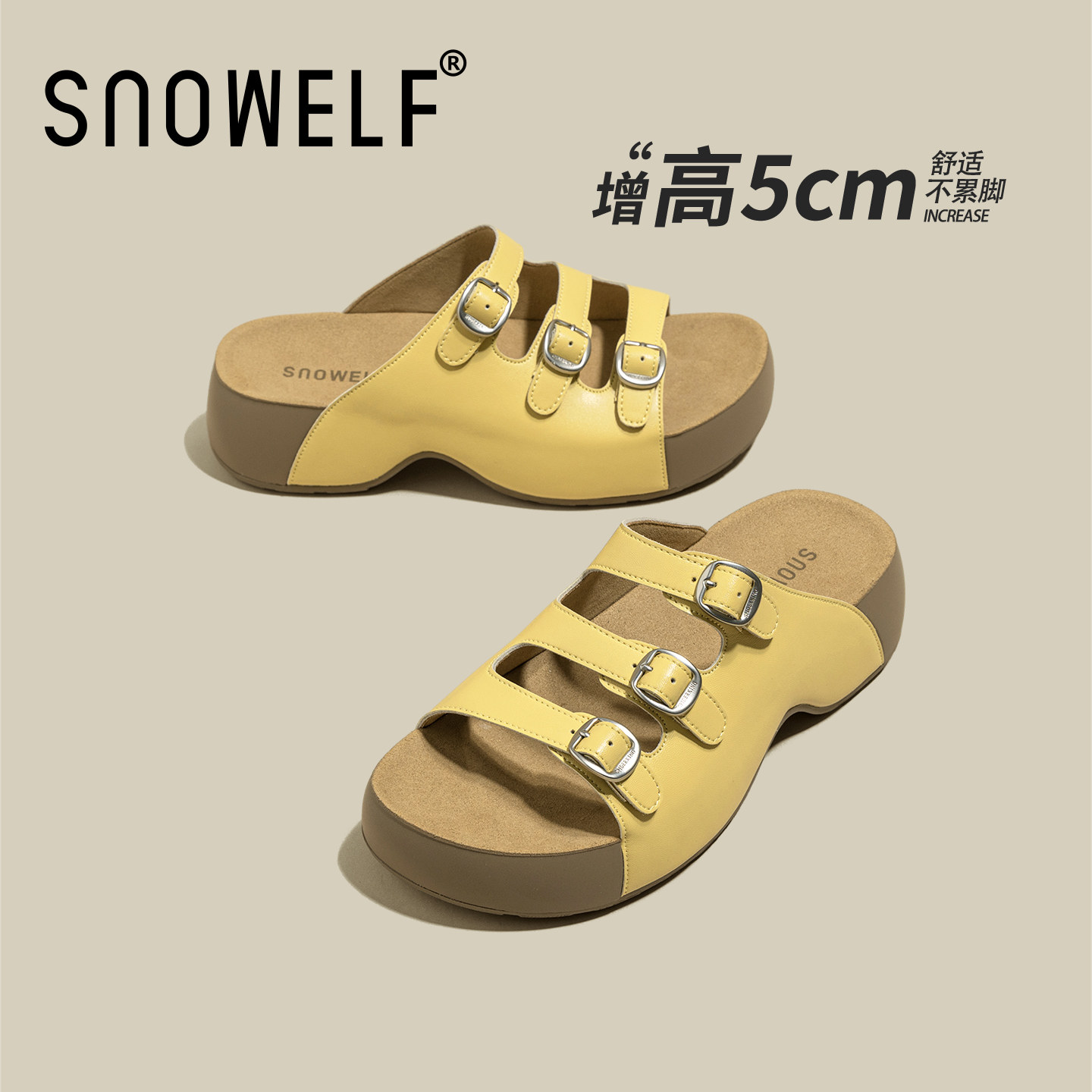 沙滩外穿凉拖鞋女2026夏季新款百搭透气松糕鞋黄色轻便增高女鞋子