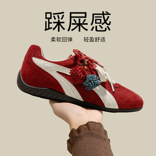 真皮内增高德训鞋子女款2026新款爆款春季红色休闲板鞋厚底运动鞋