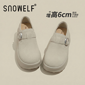 女款 春季 2026新款 子内增高女鞋 小个子一脚蹬 超火鞋 白色厚底勃肯鞋