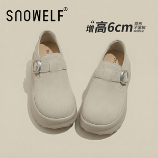 白色厚底勃肯鞋女款2026新款超火鞋子内增高女鞋春季小个子一脚蹬