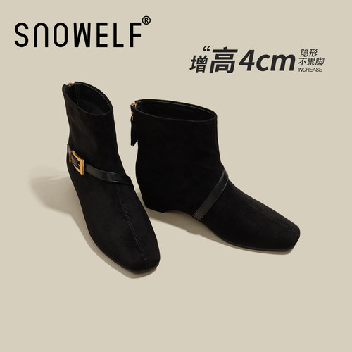 snowelf~黑色内增高短靴