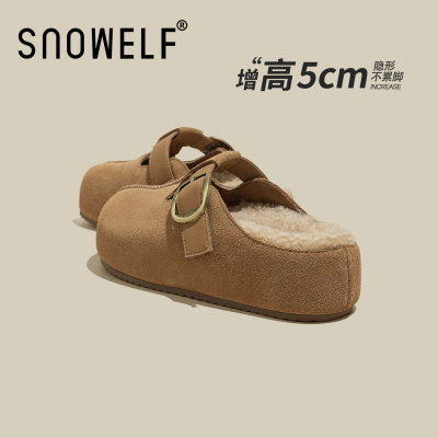 snowelf冬季外穿加绒勃肯半拖鞋