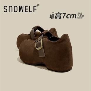 7CM内增高厚底勃肯鞋全包2025新款冬季美拉德复古加绒休闲鞋女鞋