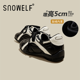 真皮黑色加绒加厚玛丽珍德训鞋子2025新款款爆冬季内增高休闲女鞋