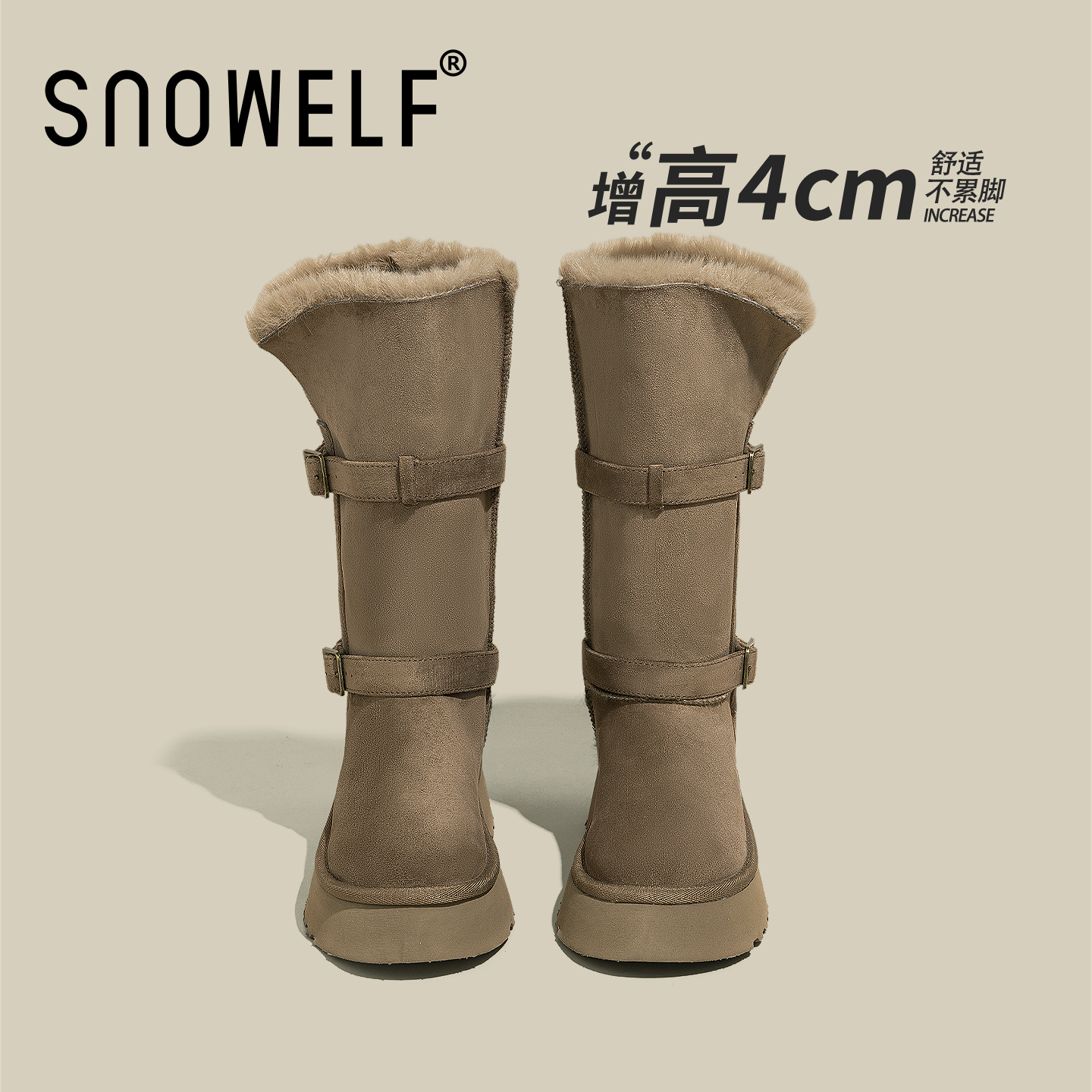 snowelf长筒加绒雪地靴女