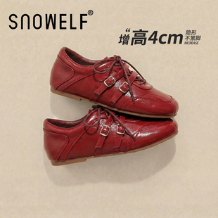 红色单鞋女2026新款玛丽珍小皮鞋一脚蹬女鞋配裙子内增高厚底鞋子