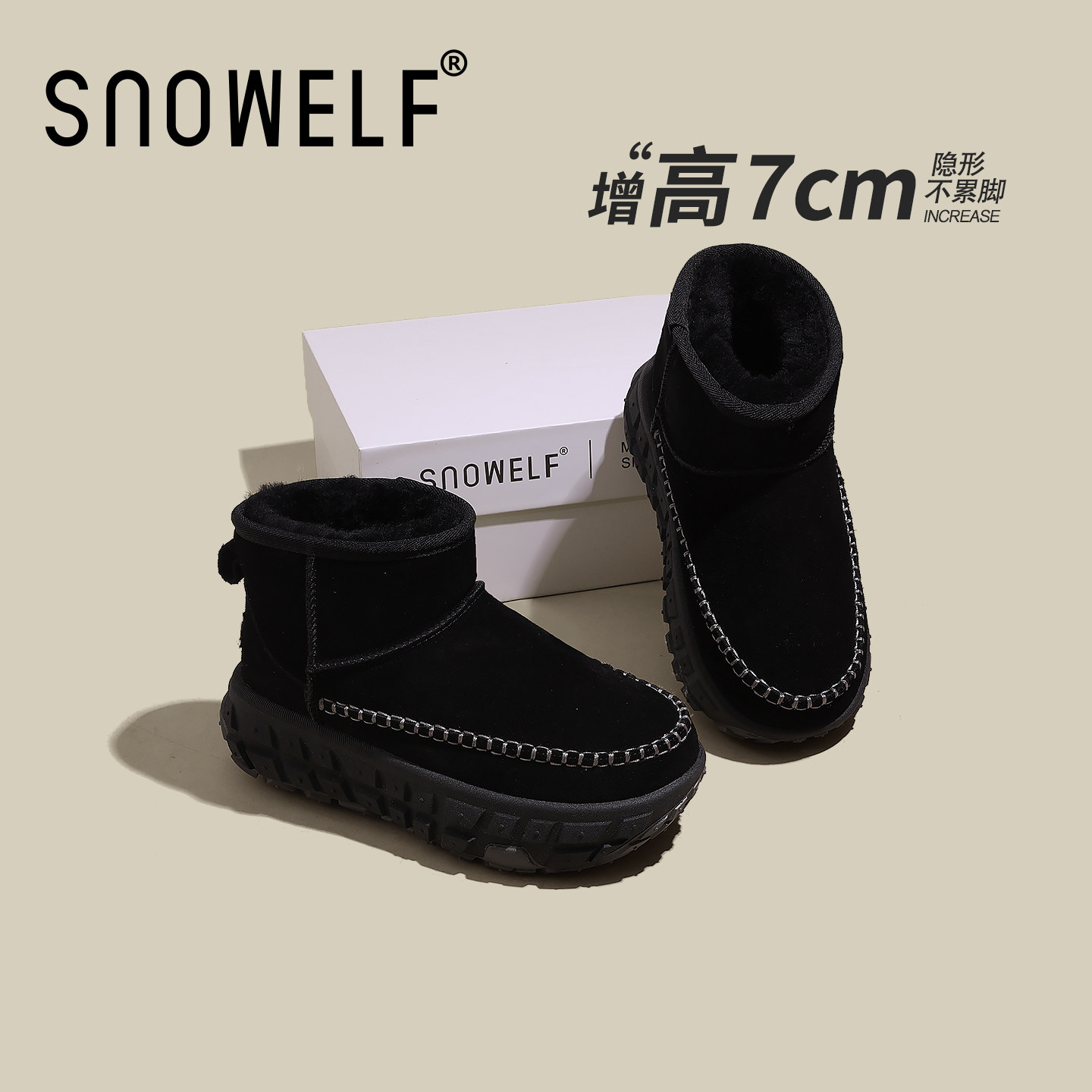 snowelf~黑色加绒保暖雪地靴冬季