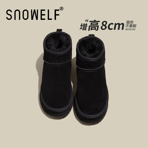 snowelf~黑色真羊毛保暖雪地靴
