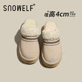 加绒加厚毛毛棉鞋 女鞋 冬季 4cm厚底包头拖鞋 2025新款 一脚蹬雪地靴