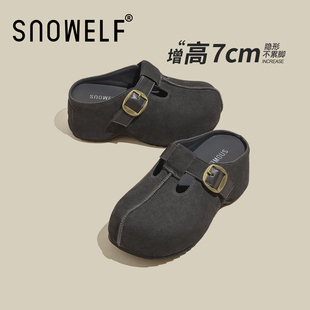 松糕厚底增高7cm包头半拖鞋女2025新款外穿一脚蹬高级感勃肯拖鞋