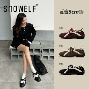 黑色鞋子厚底德训鞋女款2025新款秋季百搭内增高玛丽珍女鞋不累脚