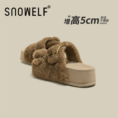 snowelf羊毛勃肯鞋厚底毛毛鞋子