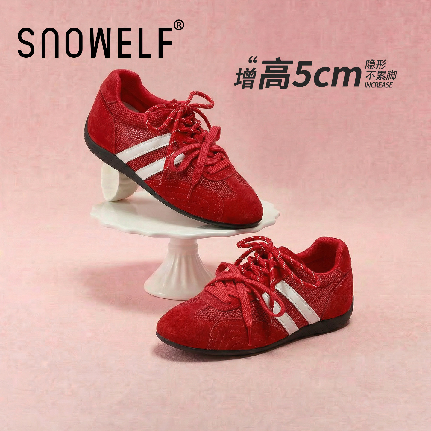 红色厚底德训鞋女2026新款夏季凉鞋网面透气小红鞋内增高休闲鞋子