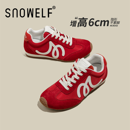 snowelf红色厚底休闲板鞋女鞋子