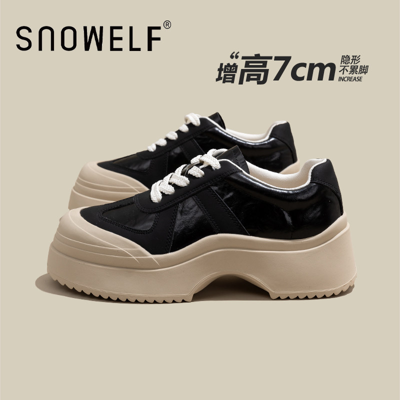 黑色厚底鞋女款2026春季新纯色松糕底板鞋小个子内增高运动休闲鞋,女鞋,休闲板鞋,淘宝优惠券,粉丝福利购,淘宝优惠卷