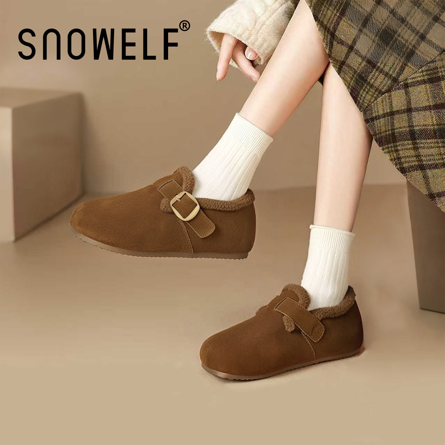 内增高厚底加绒勃肯鞋毛毛土豆鞋