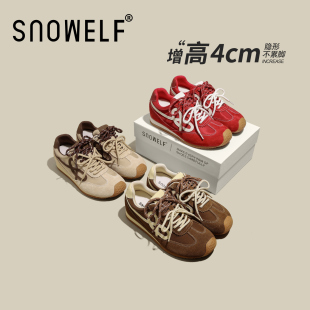 红色德训鞋女鞋子2025新款爆款冬季真皮经典运动休闲鞋内增高板鞋