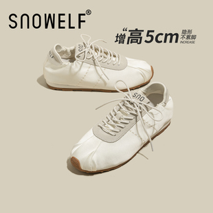 白色绸缎褶皱单鞋女款2026新款厚底鞋子玛丽珍女鞋内增高芭蕾舞鞋