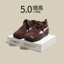 真皮复古厚底棕色德训鞋子女2025新款冬季加绒巨好看增高休闲女鞋