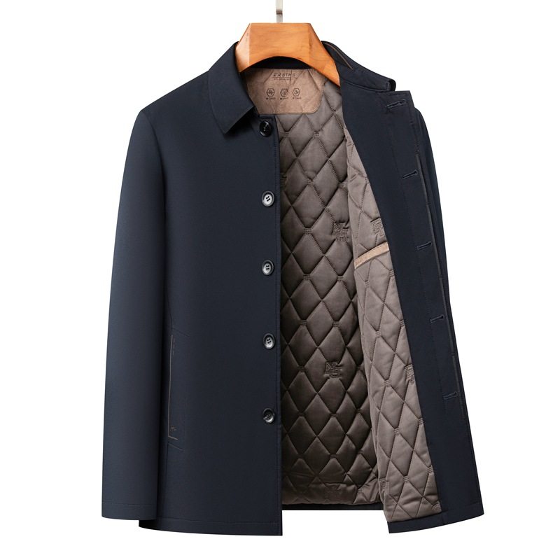 高端商务男装中老年2025秋冬薄棉衣外套爸爸羊毛加棉中厚翻领跨境