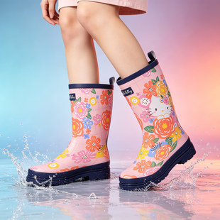 kitty可爱碎花雨鞋女防滑防水中筒厚底百搭时尚少女心时尚雨靴