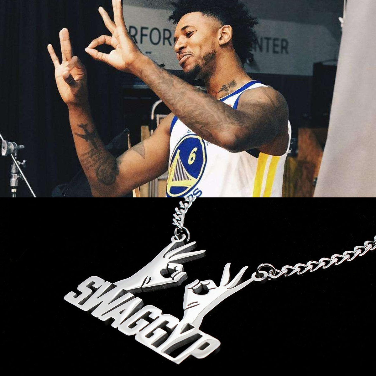 尼克杨swaggyp logo钛钢项链男潮嘻哈蹦迪街头ok手势nba篮球挂件