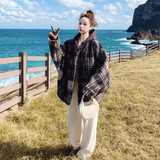 格纹巨好看复古毛呢羽绒服女2025冬季新款白鸭绒内胆连帽呢大衣潮，女装羽绒服，2C179