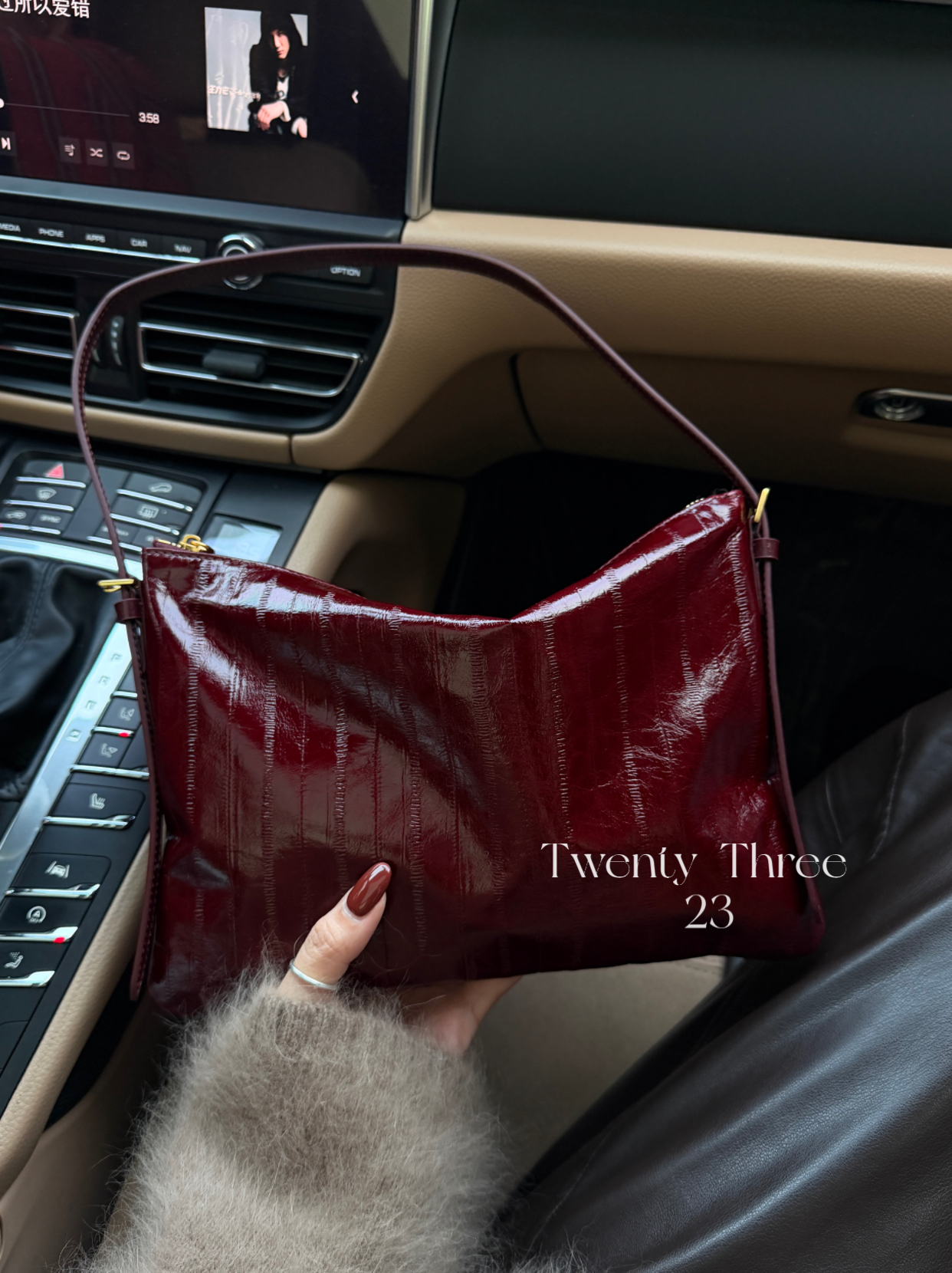 Twenty Three高级感红色鳗鱼纹手拿包小众百搭通勤单肩斜挎手机包