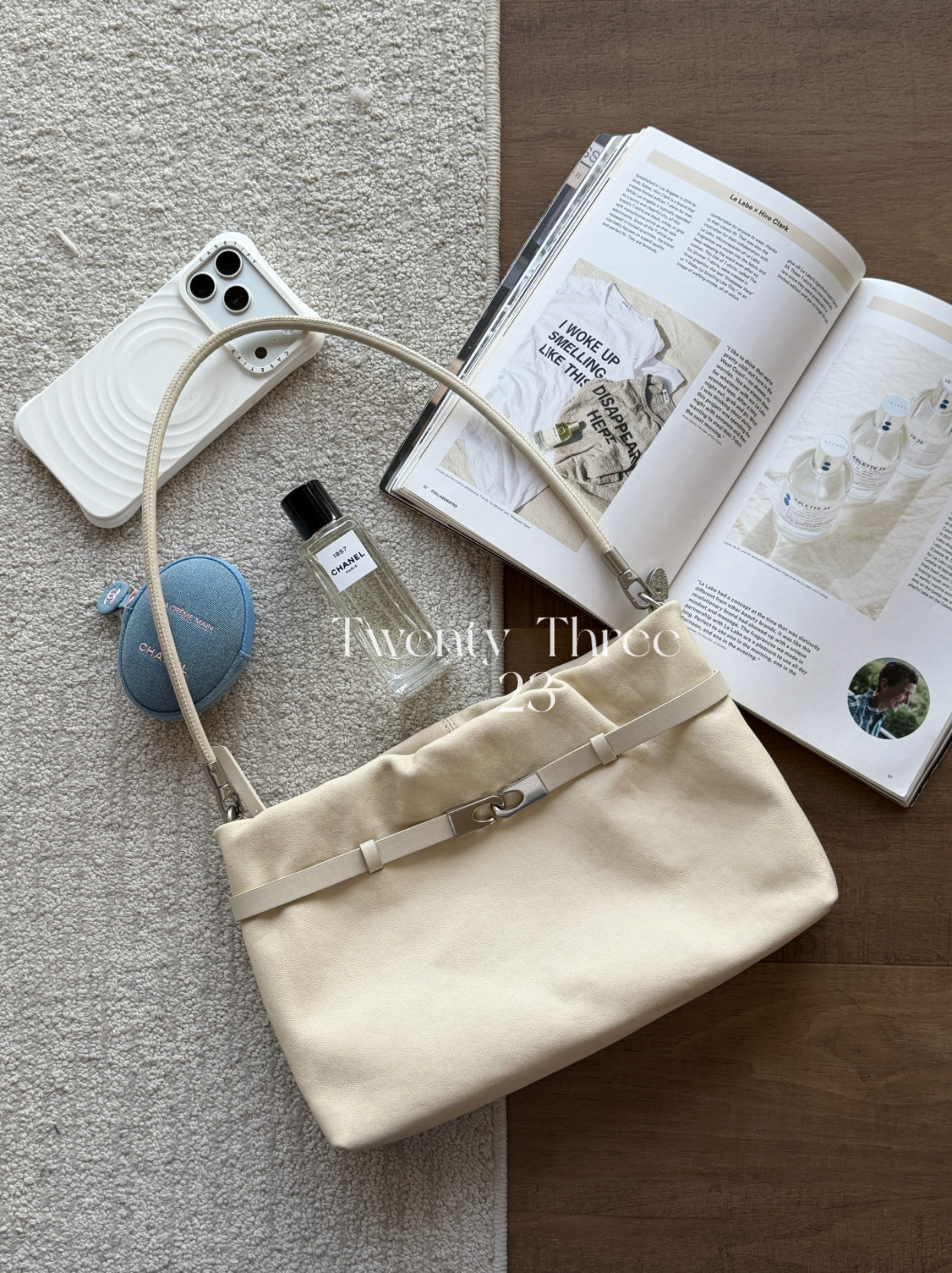 Twenty Three极简植鞣羊皮黑银口单肩腋下包小众设计手提斜挎包