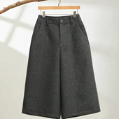 定制2026春季 女士百搭休闲羊毛呢裤 新款 子阔腿裤 子 毛呢七分裤 线季