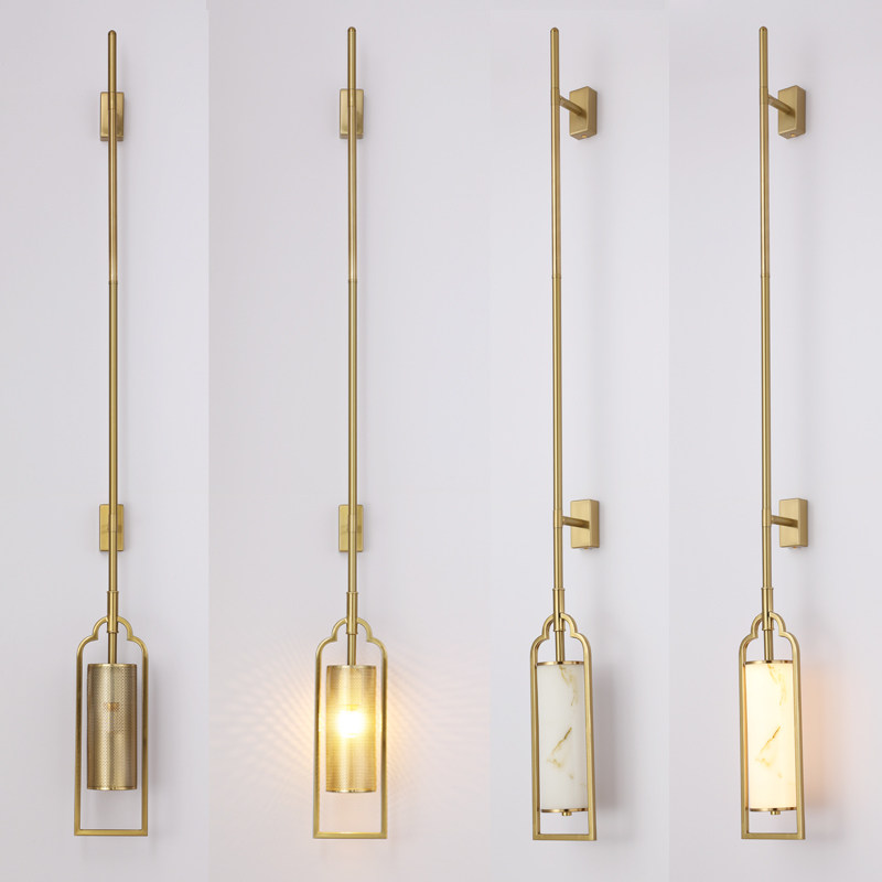 新中式壁挂灯宋式美学别墅过道仿云石长杆大堂客厅背景墙大气壁灯