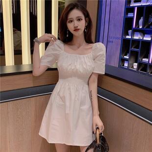 2026新款韩版小个子修身收腰裙子女春夏ins超仙显瘦露肩A字连衣裙