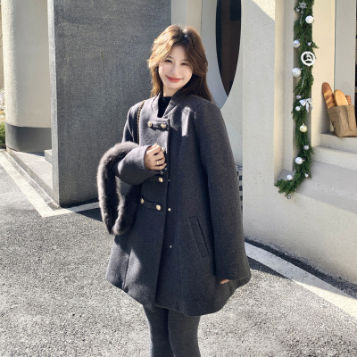 韩系翻领双排扣加厚羽绒服女