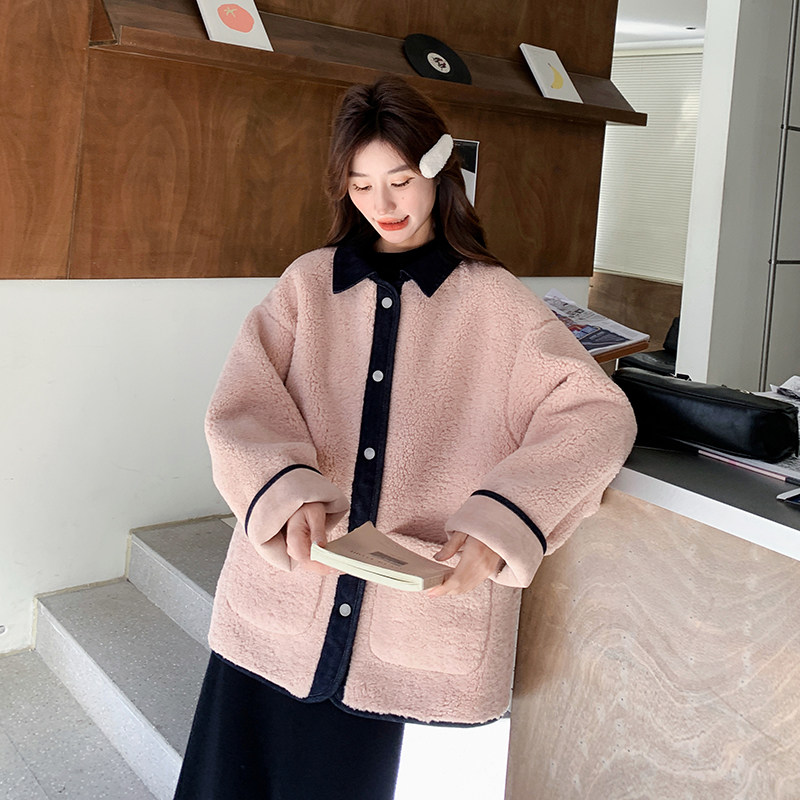 复古羊羔毛外套女秋冬新款宽松小个子显瘦加厚长袖毛绒绒呢子上衣