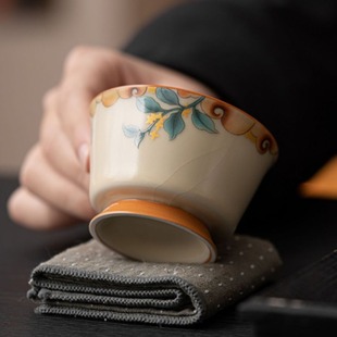 一路生花汝窑主人杯单杯功夫茶具创意喝茶高脚杯个人专用品茗杯