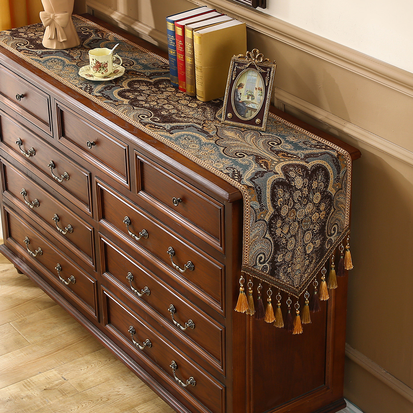 桌旗美式复古斗柜装饰欧式高端餐桌布茶几电视柜长条茶席法式轻奢,居家布艺,桌旗,淘宝优惠券,粉丝福利购,淘宝优惠卷