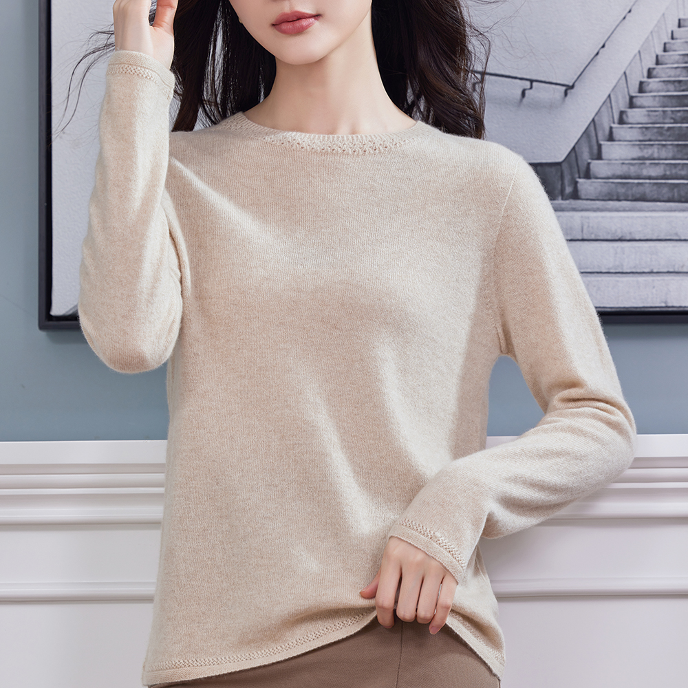 柯圆笑山羊绒套头圆领打底