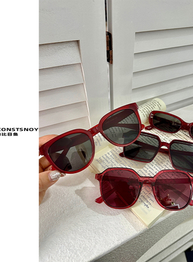 网红款薄款红色墨镜防晒