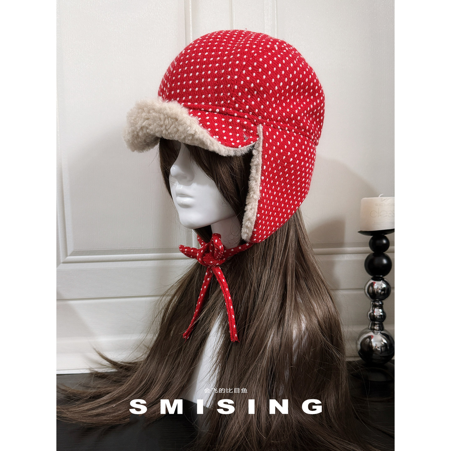 韩版波点毛绒雷锋帽女秋冬保暖气质加厚百搭骑行时尚防风护耳帽子