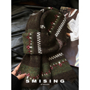 新款 保暖百搭围脖 复古费尔岛风高级感蘑菇刺绣针织围巾女秋冬时尚