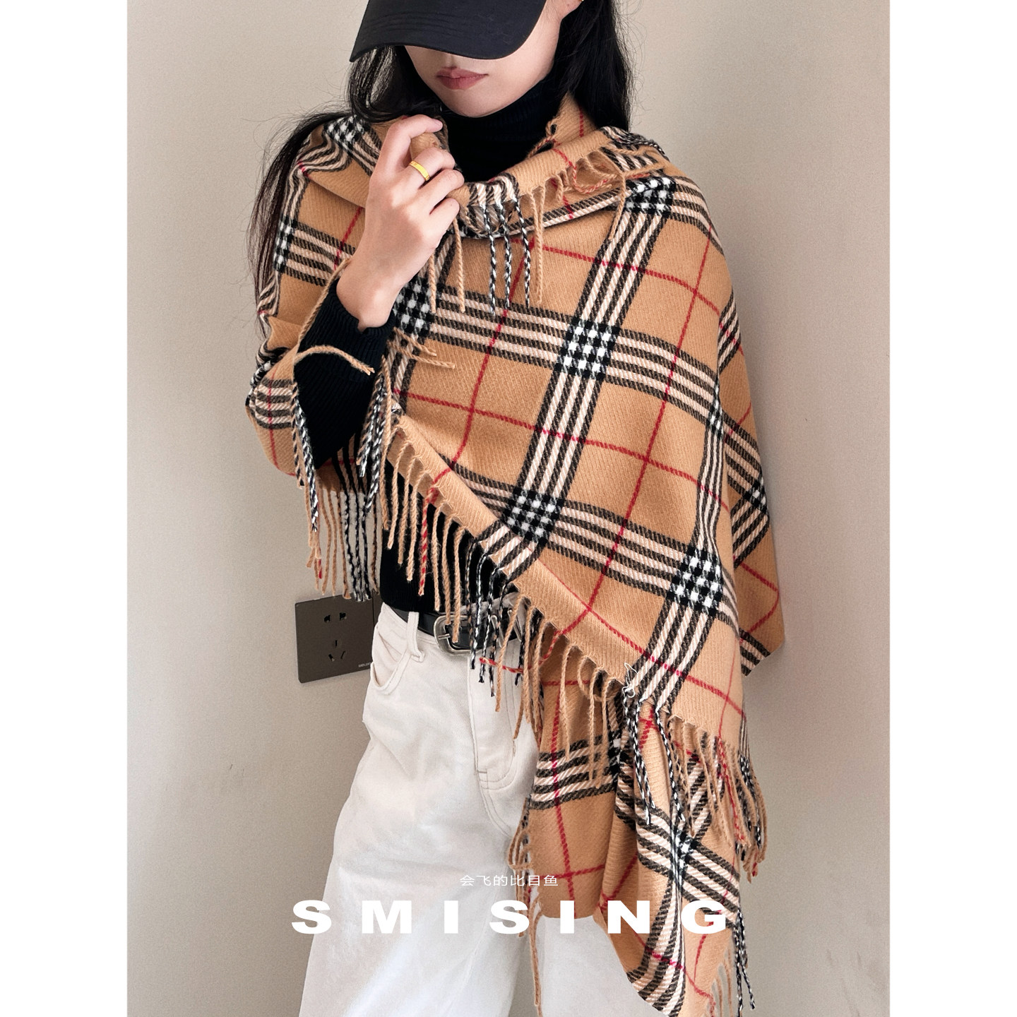 韩系复古英伦风格子流苏围巾女秋冬季新款氛围感初雪保暖防寒围脖