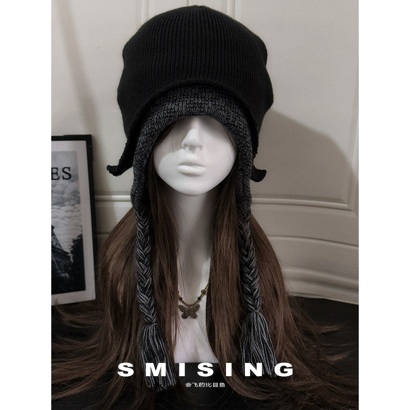 2025新款韩系简约黑灰麻花辫子雷锋帽女秋冬季保暖防寒护耳包头帽