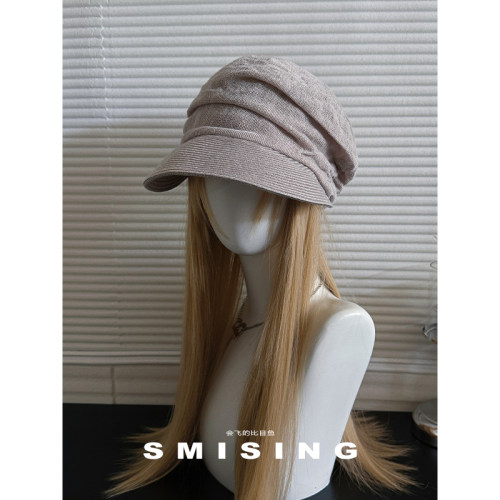新款韩系复古亚麻拼接贝雷帽女