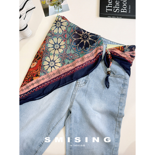 丝巾包头巾 小众设计感时尚 民族风复古牛仔裤 搭配屁帘女夏2025新款