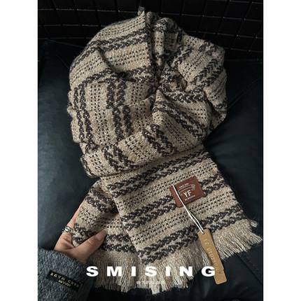 2025新款韩系YF复古提花条纹针织围巾女秋冬季氛围感百搭保暖围脖