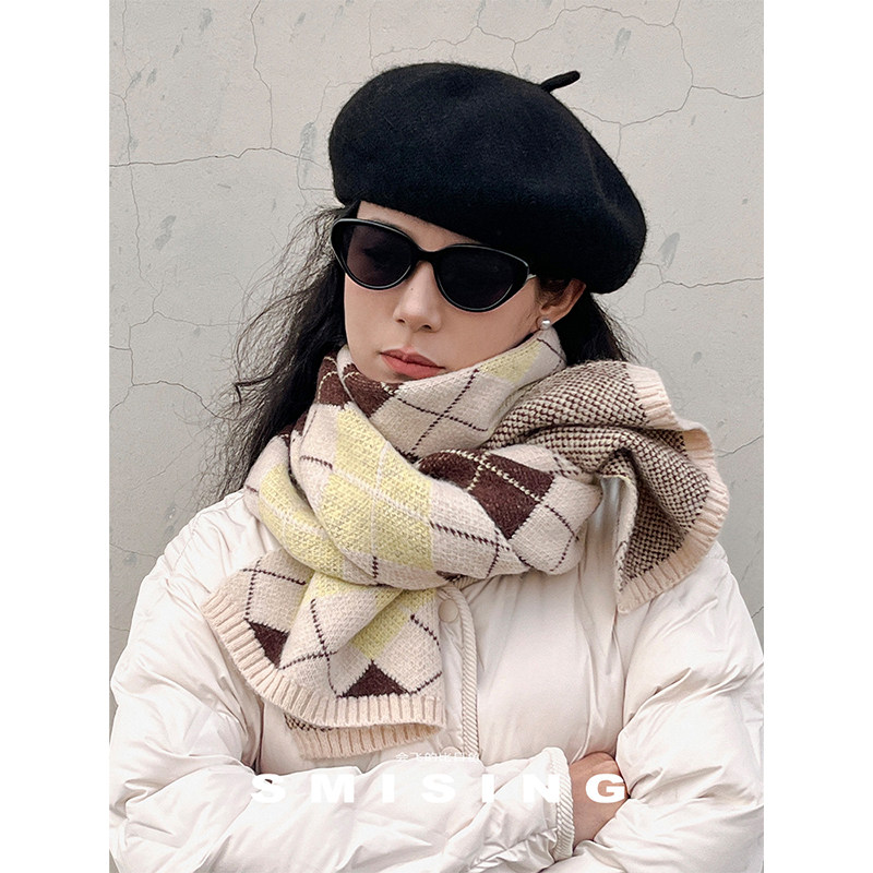 韩版米色提花菱形格子围巾情侣款冬季百搭氛围感软糯保暖拼色围脖,服饰配件/皮带/帽子/围巾,围巾/丝巾/披肩,淘宝优惠券,粉丝福利购,淘宝优惠卷