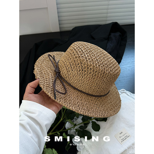 法式平顶草帽女春夏大檐遮阳