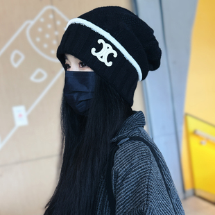韩版ins贴布毛线帽子女秋冬季时尚保暖百搭学生护耳针织帽套头帽