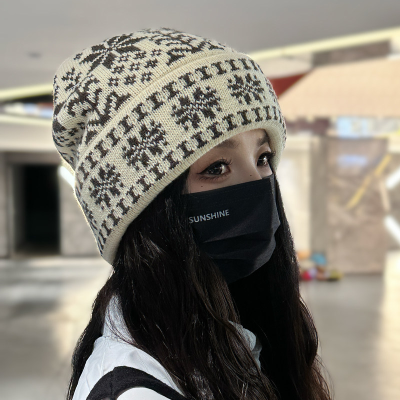 韩版含羊毛双层雪花针织包头帽子女秋冬季民族风提花保暖毛线帽潮,服饰配件/皮带/帽子/围巾,帽子,淘宝优惠券,粉丝福利购,淘宝优惠卷